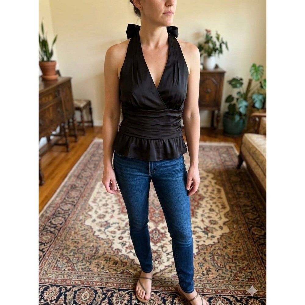 Express Black Halter Sleeveless Pleated Tie Blouse Top Women’s Size S